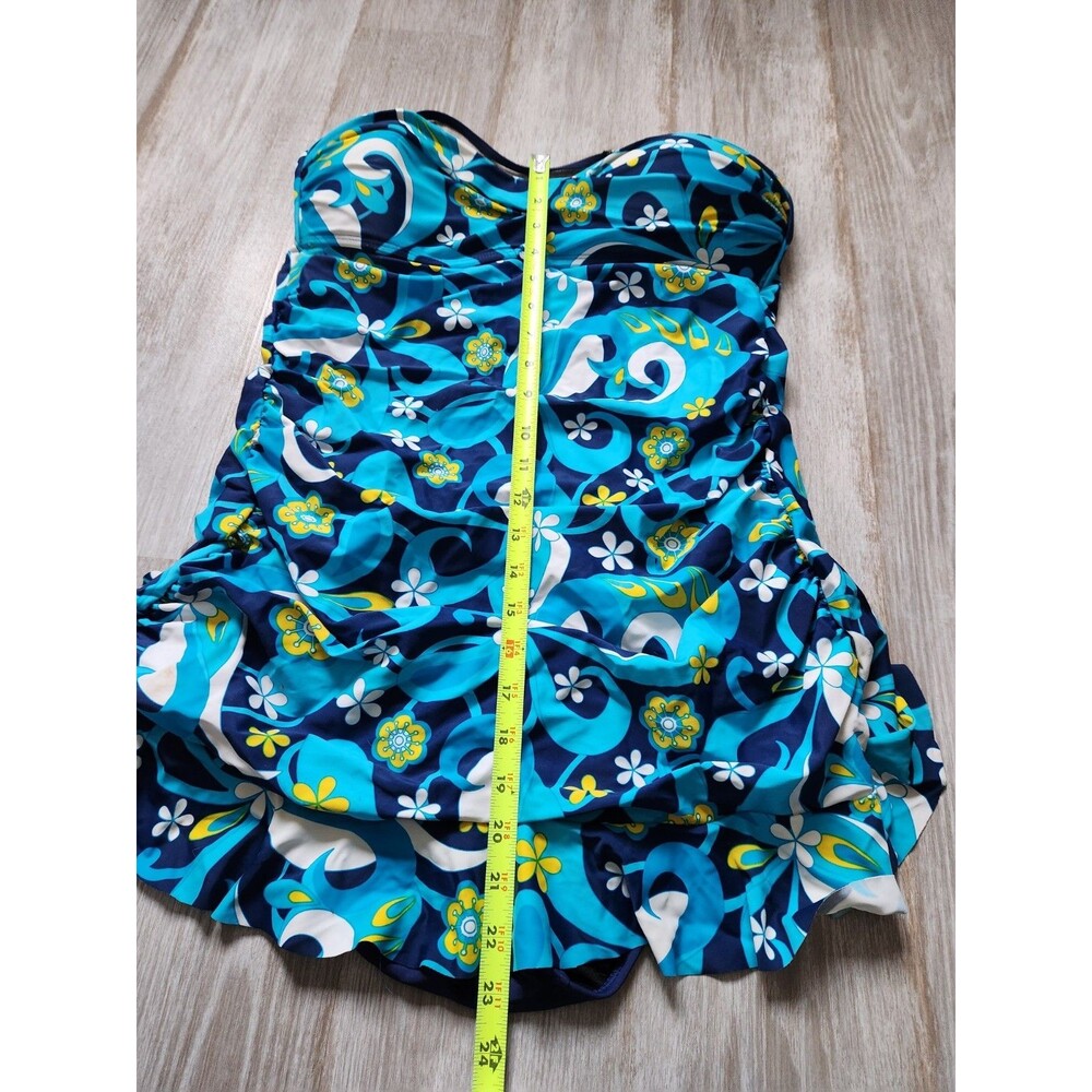 Sunshine Zone One Piece Swim Dress Blue Yellow Floral Adjustable Strap Sz 1X EUC - Picture 6 of 7